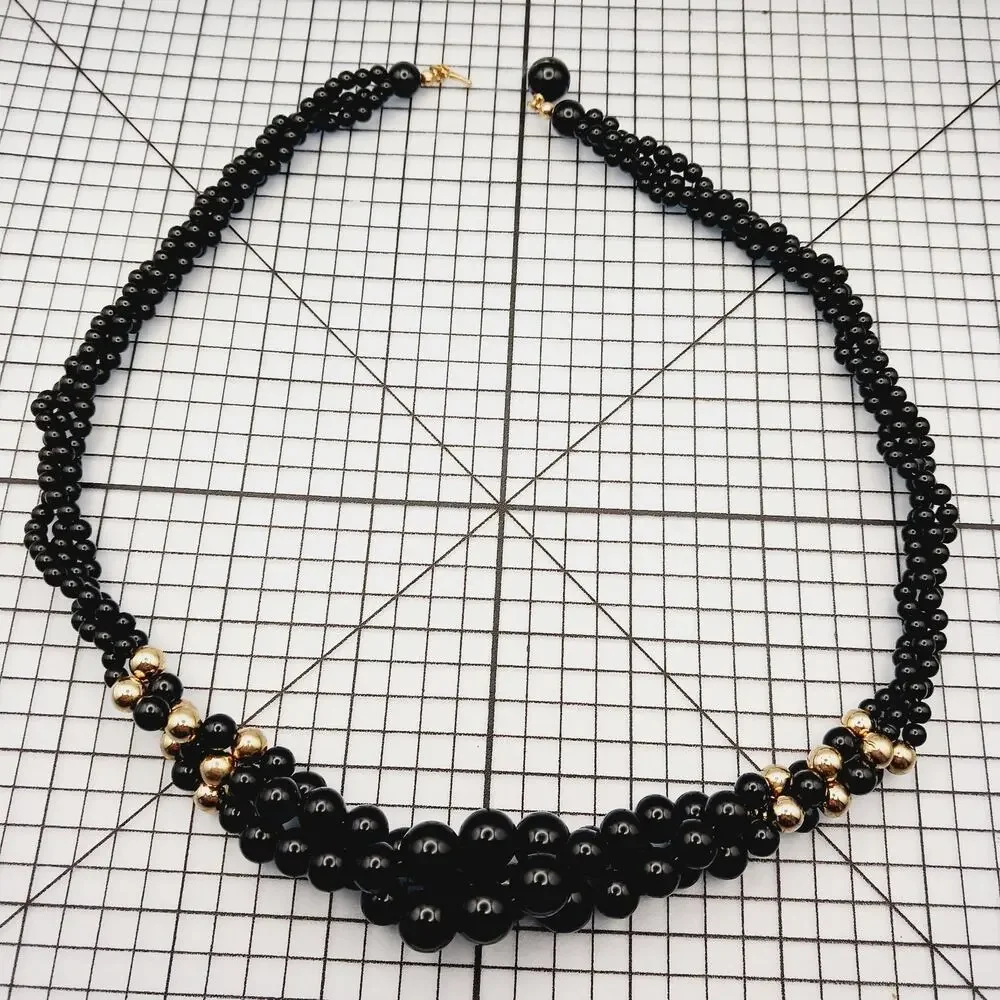 Necklace VTG Beaded Black Gold Cluster Bib Statement Retro Formal Cocktail 90s